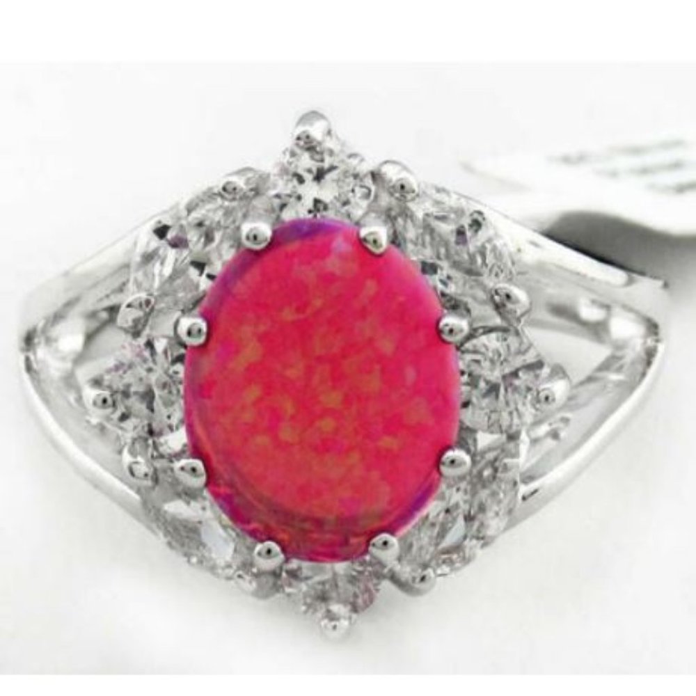 OPAL & WHITE SAPPHIRE RING SILVER PLATED